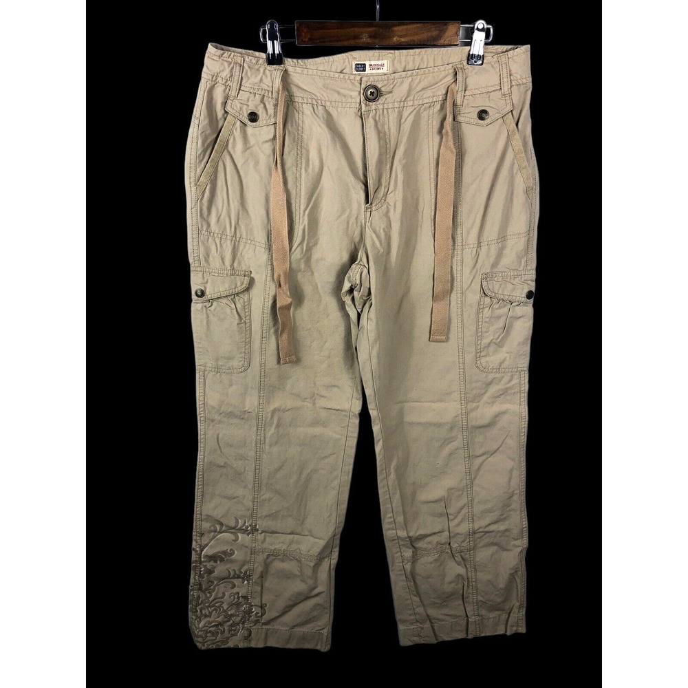 Vtg Faded Glory Cargo Utility Pants Womens 16 Xl Y2k Baggy Pockets Tan Khaki